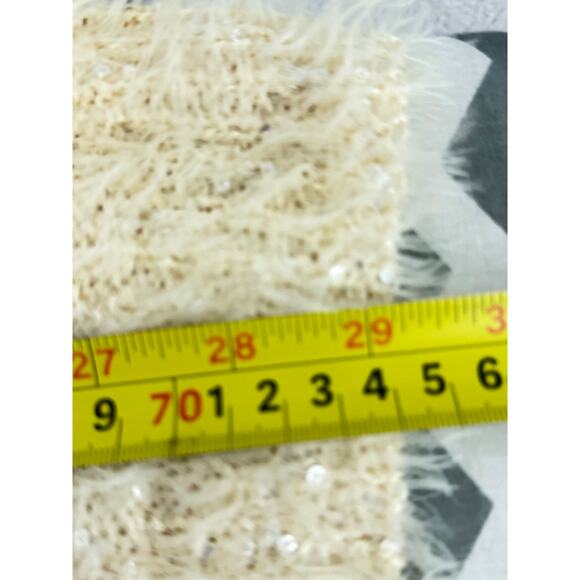 Katsumi L Cream Fuzzy Sequin Striped Knit Sweater - Picture 8 of 8